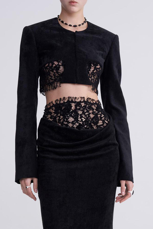 OUDE WAAG velvet lace stitching short suit OW-23SS-JK06 black